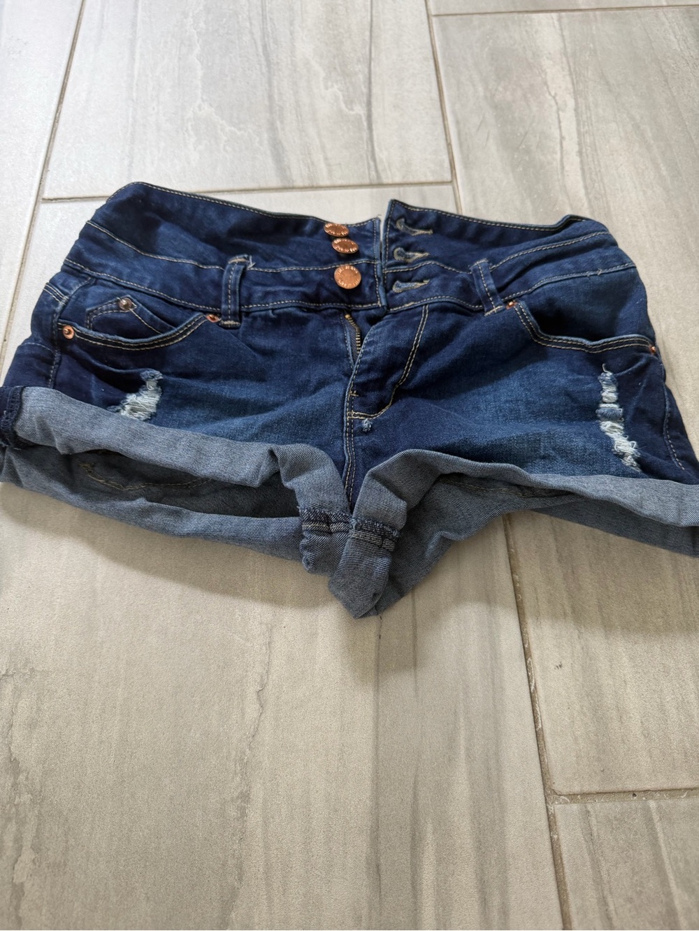 YMI Dark Blue Distressed Cuffed Denim Shorts